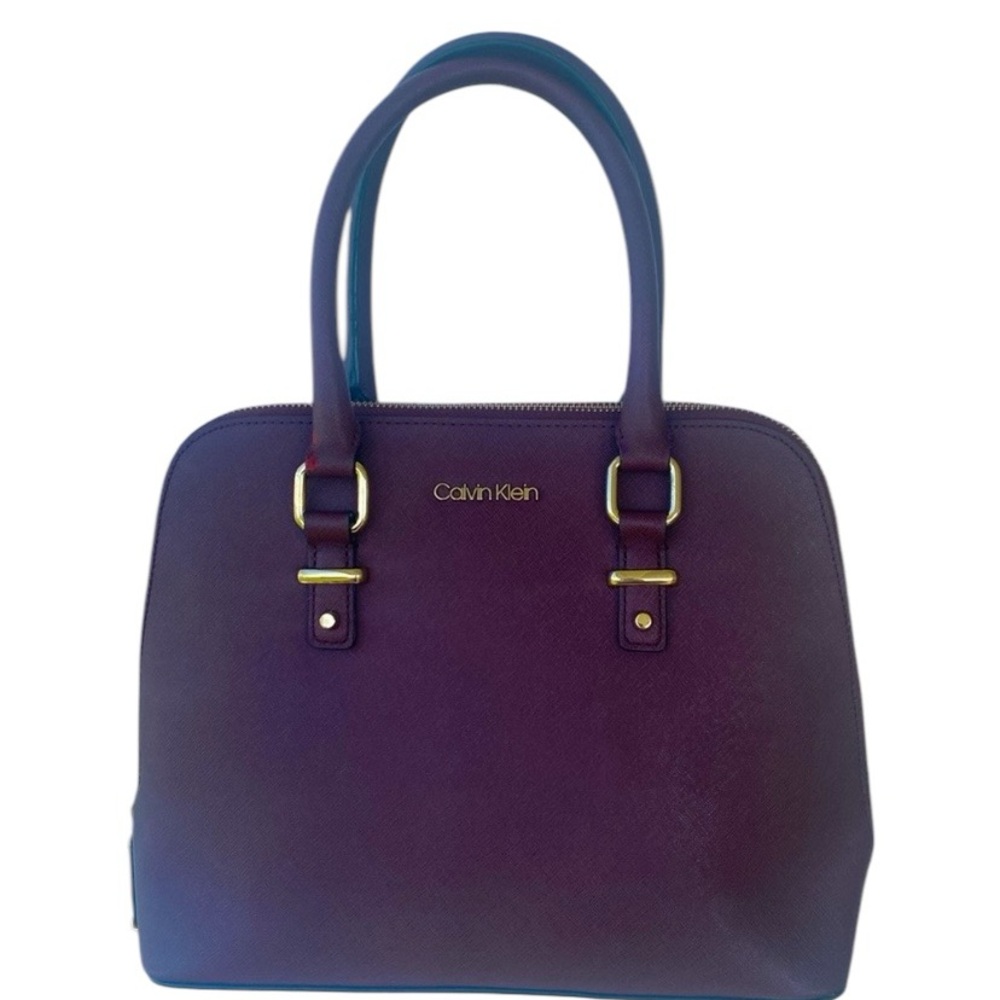 Calvin Klein wine Saffiano faux leather dome bag with cross body strap